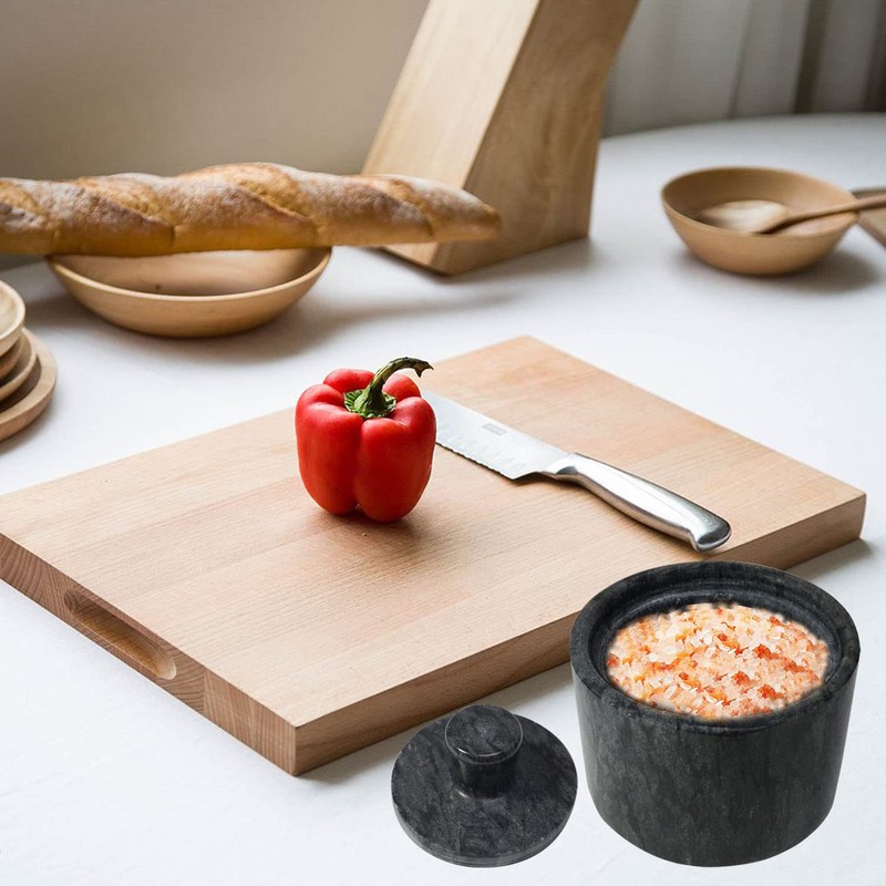 Marble Salt Cellars, Black Salt box With Cover, Salt Holder