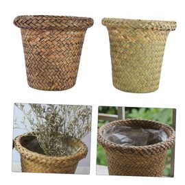 GANAZONO 2pcs Wicker Woven Flower Basket for and Home Decor Storage Organizer Khaki and Brown for Gardening Desks and Living Rooms