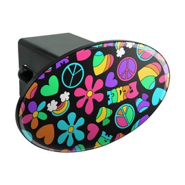 Groovy Hippie Peace and Love Pattern Oval Tow Trailer Hitch Cover Plug Insert