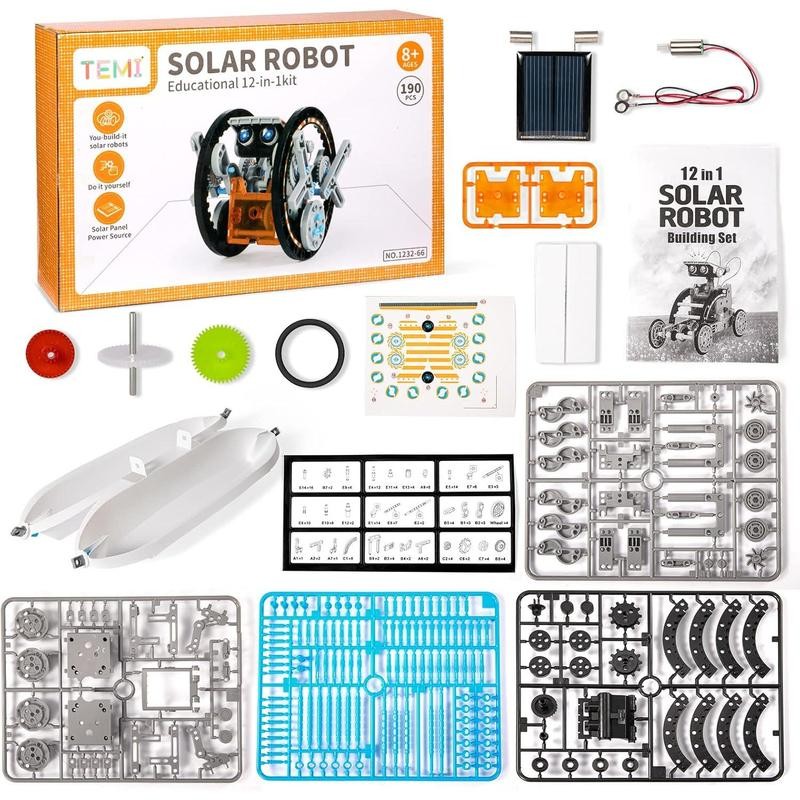 Solar Robot Kit, 12-in-1 Educational STEM Science Experiment Toys, Solar