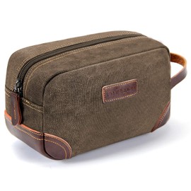 emissary Men's Toiletry Bag, Leather and Canvas Travel Toiletry Bag, Dopp Kit for Men, Travel Bathroom Bag Men's Shaving Kit, Travel Kit Small Bags for Men, Shaving Bag for Travel Accessories (Coffee)