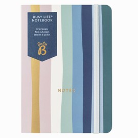 Busy B A6 Busy Life Notebook - Striped Cover - Compact Notebook Perfect for Students, Teachers, Work & More with Lined Pages, Undated Month Planners, Stickers, Storage Pocket & Elastic Closure