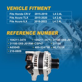 104211-3470 Alternator 12V 135A Automotive Alternator Compatible With Acura ILX 2016-2022, TLX 2015-2020, for Honda CRV 2015-2019 L4 2.4L Replace Part 31100-5X6-J01 A6504S 210-0809 21154