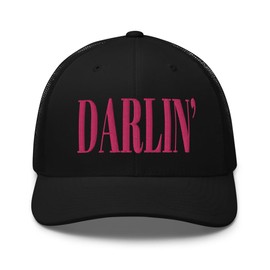 RIVEMUG NG Darlin' Embroidered Curved Bill Trucker Hat Mid Crown Adjustable Cap for Women Black