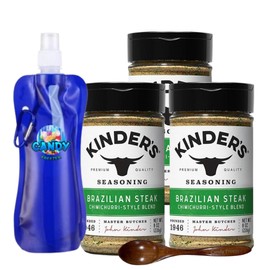Kinder’s Seasoning – Three (3) 8oz Bottles – Premium South American BBQ Rub for Grilling & Roasting – No MSG, Gluten-Free, Non-GMO – Includes Collapsible Bottle & Wooden Spoon (Total 24 oz) ( Brazilian Steakhouse )