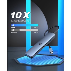 Tymyp 6 in 1 USB C HUB, USB C Adapter with USB 3.0, 4K HDMI, 2 x USB 2.0, SD/TF Card Reader, Docking Station Compatibility with Laptop Pro/Air and Beyond