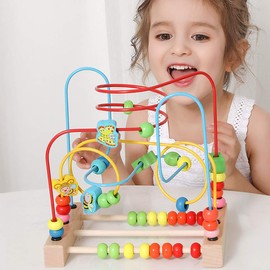 Joqutoys First Bead Maze for Toddlers,Wooden Educational Roller Coaster Animal Circle Toy, Abacus Beads Game for Kids