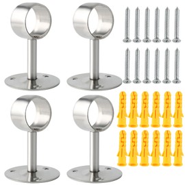 Alise Curtain Rod Holder Bracket 38mm Dia,Closet Rod Holders Wall Mount,Ceiling Mounted Curtain Rod Flange Brackets,Ceiling Curtain Rods Brackets for Bathroom Curtain,Stainless Steel Brushed,4 Pcs