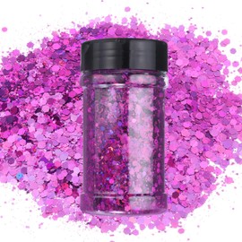 QUARKZMAN Holographic Coarse Glitter 3.5 oz/100 g Laser Purple Holographic Glitter Powder Mixed Coarse and Fine Flakes Iridescent Sequins for Nails