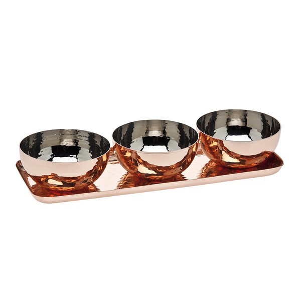 Godinger Hammered Tray with 3 Bowls, Copper