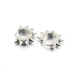 Men Women Rivets Hoop Earrings Stainless Steel Spikes Awl Piercing Taper Huggie Hinged Earrings Set