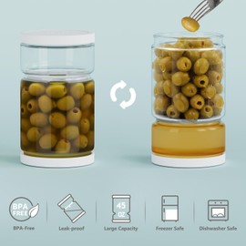 ForTidy Glass Pickle Jar with Strainer Flip for Pickle Lover - Leakproof Airtight Juice Separator for Olive, Gherkin or Chilli, BPA Free, Dishwasher and Refrigerator Safe (White, 45 oz*1 pack)