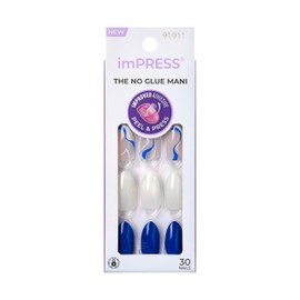 KISS imPRESS No Glue Mani Press-On Nails, Design, Free Soul', Light White, Medium Size, Almond Shape, Includes 30 Nails, Prep Pad, Instructions Sheet, 1 Manicure Stick, 1 Mini File