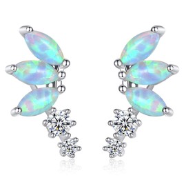 VIKI LYNN Opal Earrings Petal Women's Earrings 925 Sterling Silver and Zircons Stud Earrings Birthday Christmas Valentine's Day Gifts for Women, Sterling Silver Sterling silver Zircons, Cubic Zirconia