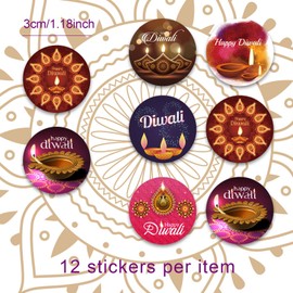 iwiio 12Pcs Diwali Stickers Diwali Decorations Stickers Diwali Gifts Stickers Happy Diwali Stickers for Box India Festival Decorations (1.2 in)