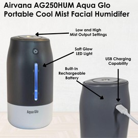 Airvana - AG250HUM-V2-C Personal, Portable Humidifier – Ultrasonic Cool Mist Output with Built In Rechargeable Battery – Up to 5 Hours of Use - Charcoal
