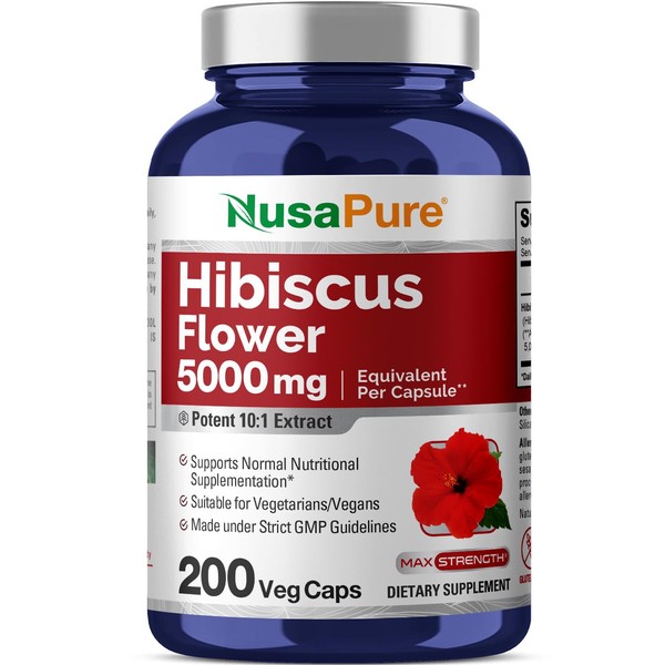 NusaPure Hibiscus Flower 5000 mg 200 Vegetarian Caps (Non-GMO, Gluten Free)