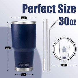 30 oz Navy Tumbler Stainless Steel Double Wall Vacuum Insulated Mug with Straw and Lid, Cleaning Brush for Cold and Hot Beverages