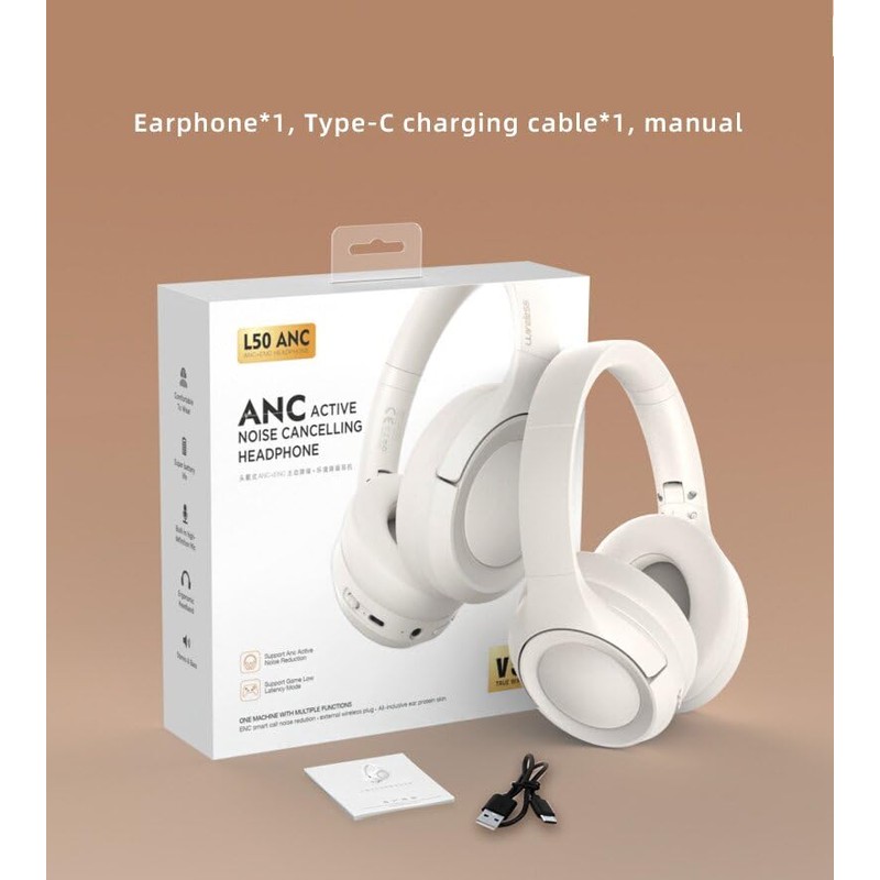 BYDGUMEI L50 Noise-Cancelling Headphones, Wireless Over-Ear Bluetooth Headphones, 50-Hour Playback