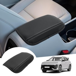 GAFAT Compatible with Hyundai Kona SX2 2024 2025 Central Armrest Cover, Kona Hybird EV 2024 Centre Console Armrest Protection, PU Microfibre Leather Padding (White)