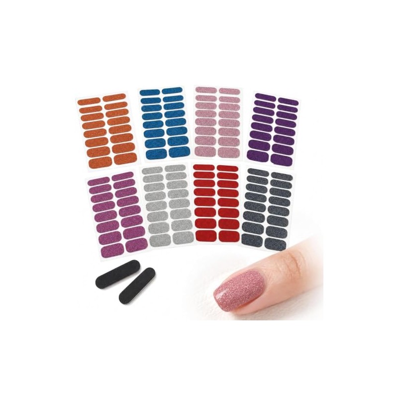 128Pcs de Tiras de Uñas de Color Sólido Pegatinas Autoadhesiva