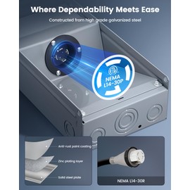 SURAIELEC 30 Amp Generator Power Inlet Box, NEMA L14-30P Generator Box for Generator Cord, 120/240V, Weatherproof Outdoor Outlet Receptacle, Outlet ETL Listed, Ready for Emergency Use