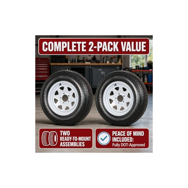 2-Pk Trailer Tire Rim ST205/75D15 15 in. Load C 5