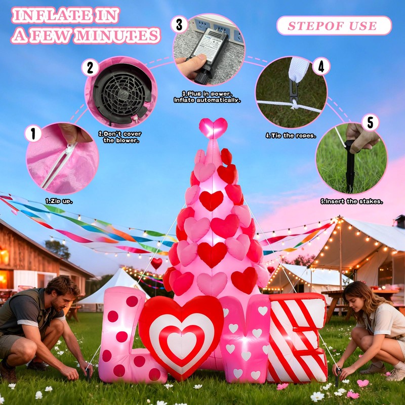 Spinosaurus 8FT Valentine Inflatables Outdoor Decorations,Inflatable Heart Tree with Light
