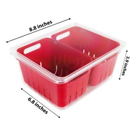 Kitchen Spaces Twin Colander Food Storage Container, Strainer and Fridge Organizer Bin for Fruits and Veggies, Stackable, BPA-Free