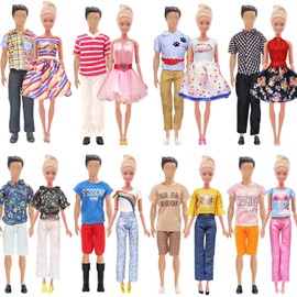 Pack of 18 Clothing and Accessories Compatible with Ken and Babrie Dolls, 4 Dresses, 1 Casual Clothing, 3 Pairs Shoes for 11.5 Inch Doll, 5 Casual Clothing, 3 Pairs Shoes, 2 Glasses