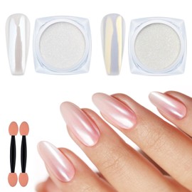 Artdone Artdone 2 Jars Chrome Nail Powder White and Gold Pearl,Iridescent Aurora Powder Metallic Mirror Effect Pigment Pearlescent Mermaid Pearl Glitter Dust Kit (White and Gold)