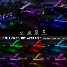 Acrylic Interior Car LED Strip Light with Wireless APP, RGB Dreamcolor 5 in 1 Ambient Lighting Kits, 16 Million Colors Sound Active Function Car Neon Lights, Sync to Music (dreamcolor 5 in 1)