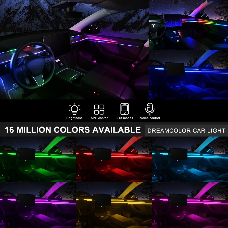 Acrylic Interior Car LED Strip Light with Wireless APP, RGB