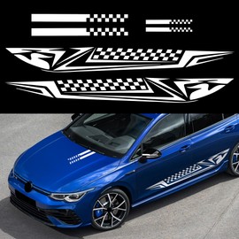 TOMALL 6 Pcs 70'' Car Universal Racing Checkered Side Stripes Decal Car Hood Stickers Vinyl Waterproof Stickers for Door Side Decal Lattice Review Mirror Decal Decorations for Car Accessories (White)