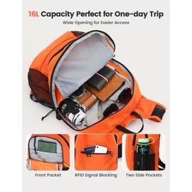SKYSPER ISHELL16 Flatbar Lightweight Hiking Backpack with RFID Security Daypack for Outdoor & Hiking Unisex Backpack, orange, Rucksack Backpacks