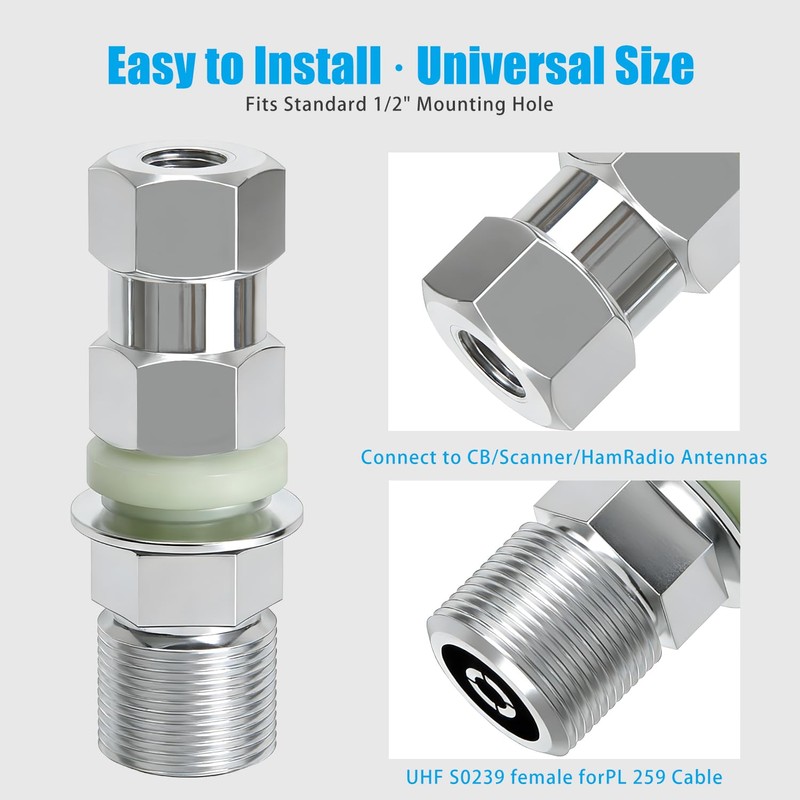 1 Pack Heavy Duty SO-239 Stub Mount Connector, CB Antenna
