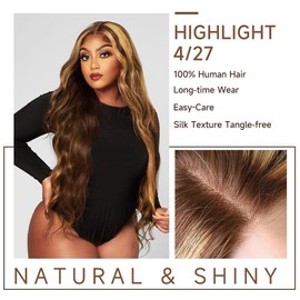 Wavymy Highlight Wear Go Glueless Wigs Human Hair Pre Cut 4/27 Ombre Lace Front Wigs Human Hair Pre Plucked Body Wave Honey Blonde Human Hair Wig for Women Beginners 180% Density 24 Inch