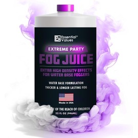 Essential Values Fog Machine Liquid - Extreme High-Density Smoke Machine Fog - 32oz/Quart – Manufactured in USA – Long-Lasting Juice For Water-Based Foggers 700+ Watt Machines