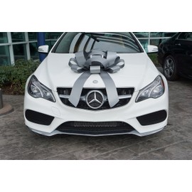 CarBowz Big Silver Car Bow, Giant 30" Bow, Non Scratch Magnet, Weather Resistant Vinyl