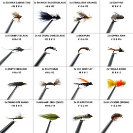 Flies Canada - Ultimate Fly Fishing Assortment Kit - 32pcs Premium Hand Tied Flies & Durable Slim Split Foam Case. Enhanced Pack with Real Canadian Wet & Dry Patterns for Trout, Bass, and Much More.