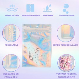 NUOWEI 300PCS Bolsas Holográficas Hermetica Multiusos, Bolsa Ziplock Transparentes Reutilizable, Bolsas De Almacenamiento Para Alimentos, Joyas, Cosméticos, Accesorios y Más (10.5x15CM Color Aluminio)