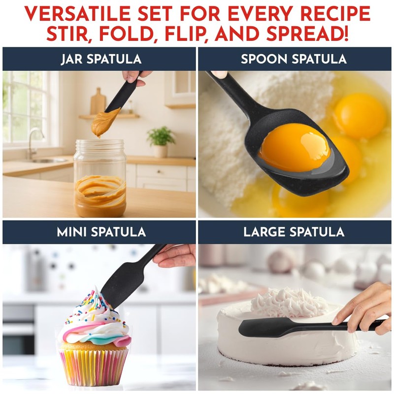 4-Piece Silicone Baking Spatula Set - Rubber Spatulas Silicone Heat