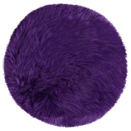 sourcing map Faux Fur Sheepskin Area Rug, Round Fluffy Indoor Carpets for Bedroom Living Room Sofa - Shaggy Soft Floor Decoration Washable Rugs, Purple 60x60cm / 2 x 2 Feet