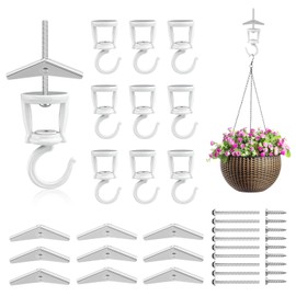 9 Sets Ceiling Hooks for Hanging Plants, Rotatable Swag Ceiling Hooks with Screw Bolt, Ceiling Hangers Heavy Duty Spring Toggle for Christmas Light Ornament (White)