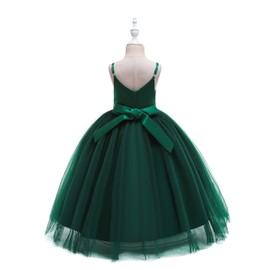 Glamulice Emerald Green Flower Girl Dresses Lace Bridesmaid Long A Line Wedding Pageant Dress Elegant Tulle Spaghetti Strap Party Gown Green Christmas Holiday Formal Princess Dance Ball Gown 14-15