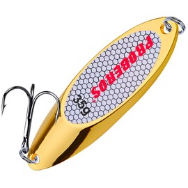 Proberos Fishing Spoons Lures Bass Baits Jigging Bait Tackle with Treble Hooks Hard Metal Spoon Fishing Lure Weight Pick 10 Pcs/Pack 1.25oz Gold