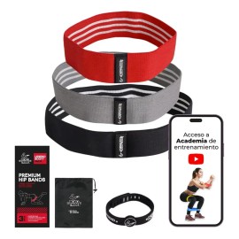 Hip Bands 3 Ligas Bandas Resistencia Para Glúteos Piernas Ejercicio Crossfit Con Bolsa Guía Entrenamiento Tela Premium