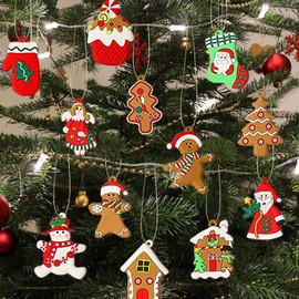 NEWHOMESTYLE 12pcs Mini Christmas Gingerbread Man Hanging Ornaments, Gingerbread Pendants Christmas Tree Decorations
