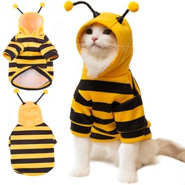 DENTRUN Sphynx Hairless Cats Costume Funny Bee Warm Winter Sweater Cute Pullover Kitten Shirts Breathable Cat Leisure Wear Turtleneck Vest Adorable Cat's Clothes Jacket Pajamas Jumpsuit, M