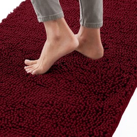 Gorilla Grip Bath Rug Mat 36x24, Thick Soft Absorbent Chenille, Quick Dry Microfiber Mats, Rubber Backing Machine Washable Shower Floor Rugs, Bathmat Runner, Bathroom Home Decor Accessories, Burgundy